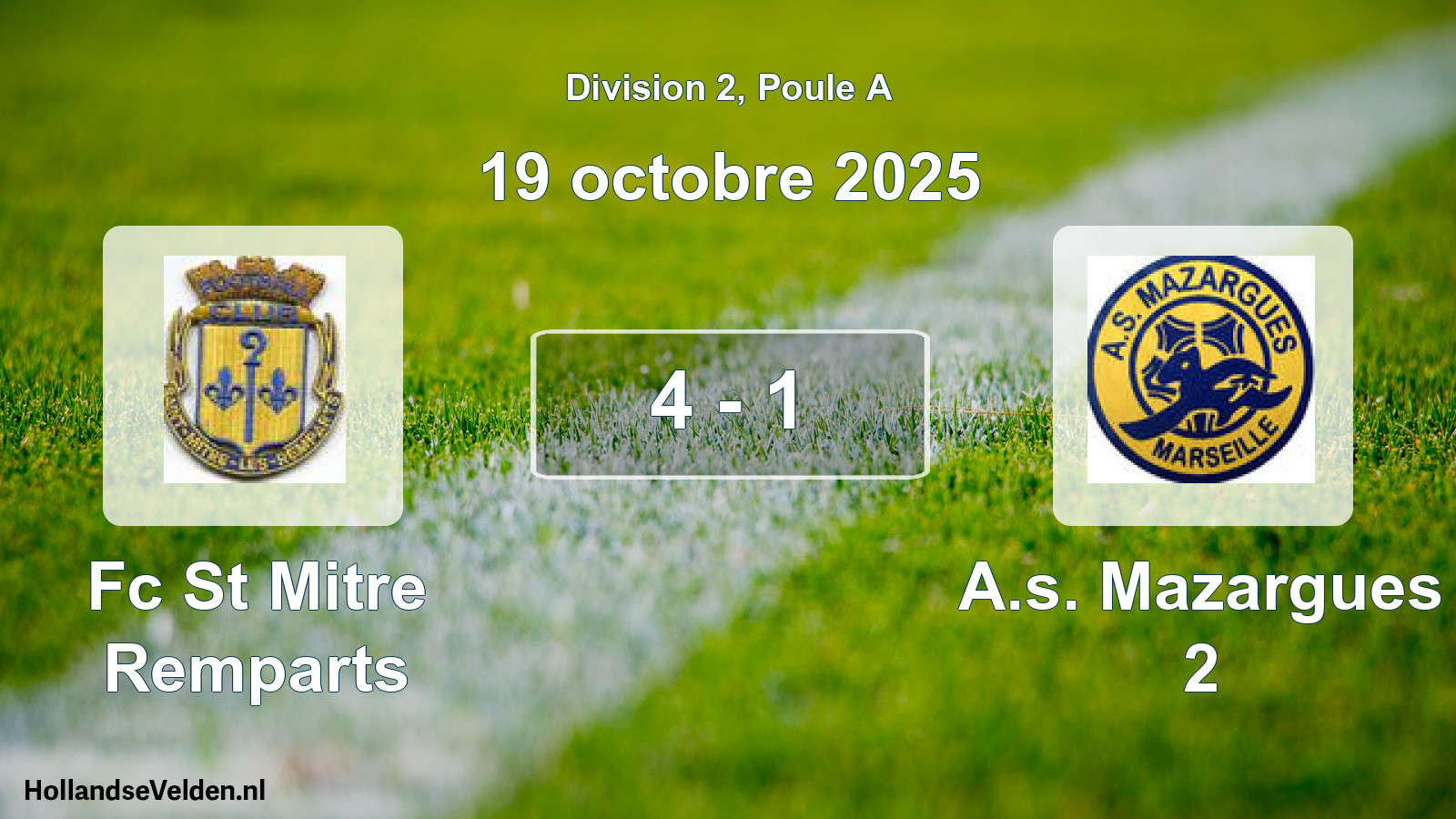 Match joué: Fc St Mitre Remparts - A.s. Mazargues 2 4 - 1 (19 octobre 2025)