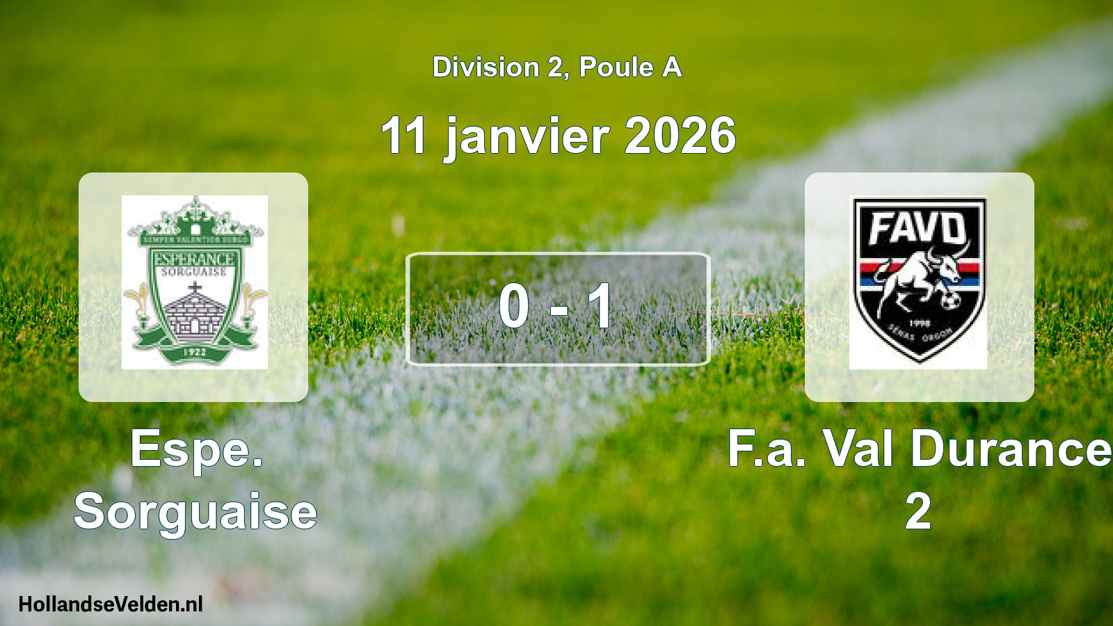 Match joué: Espe. Sorguaise - F.a. Val Durance 2 0 - 1 (11 janvier 2026)
