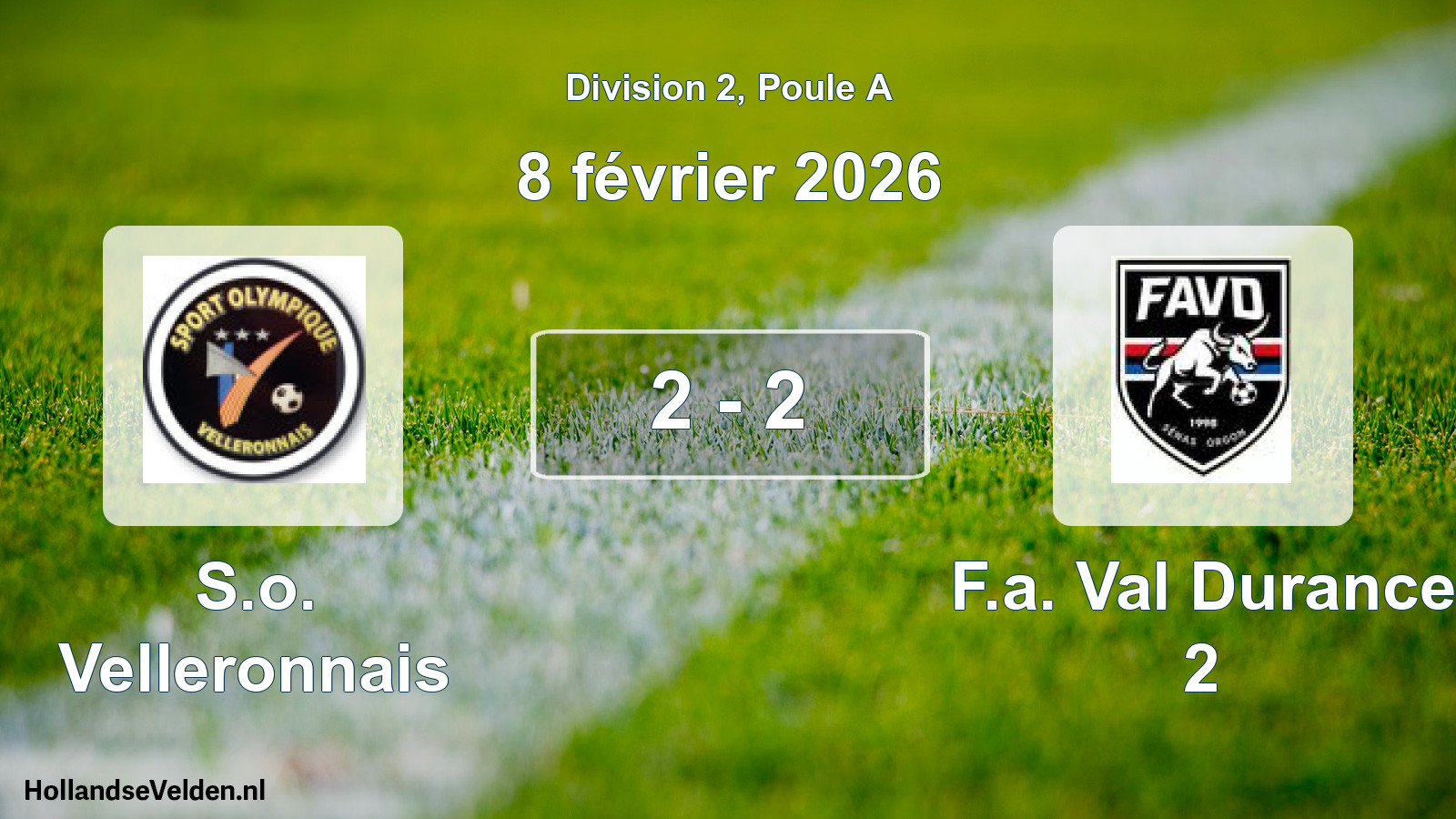 Match joué: S.o. Velleronnais - F.a. Val Durance 2 2 - 2 (8 février 2026)