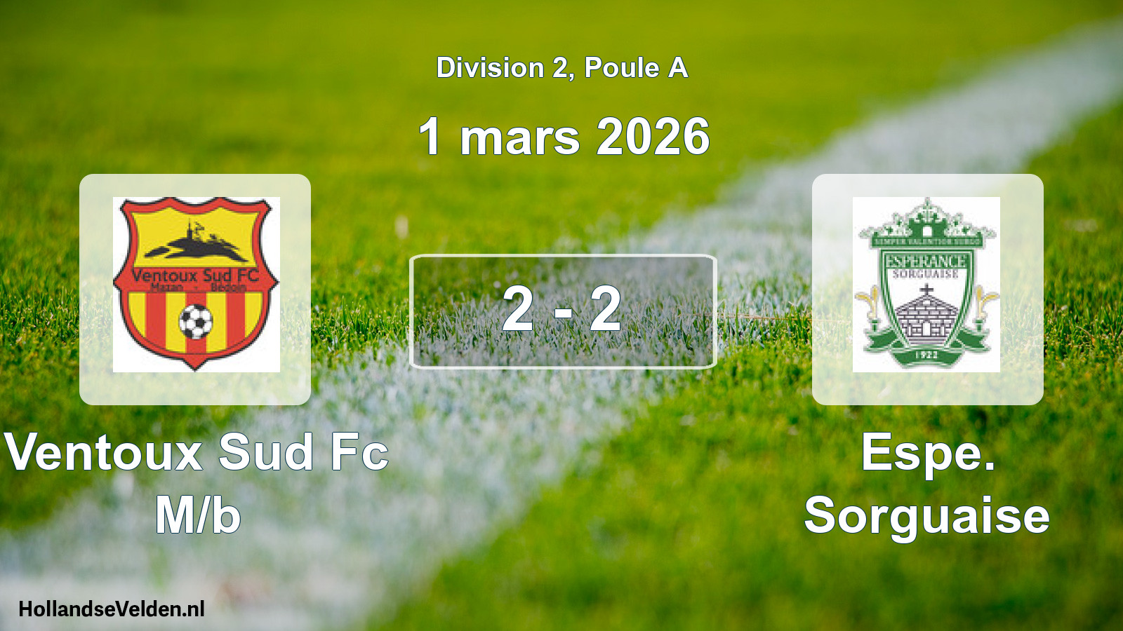 Match joué: Ventoux Sud Fc M/b - Espe. Sorguaise 2 - 2 (1 mars 2026)