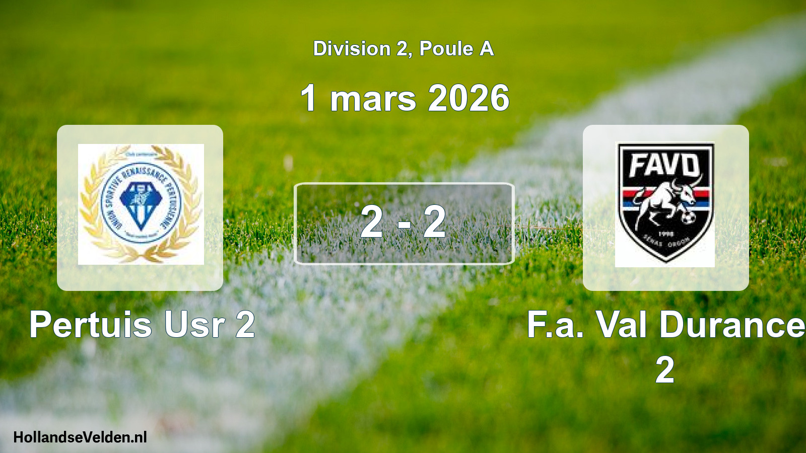 Total number of matches played: Pertuis Usr 2 - F.a. Val Durance 2 2 - 2 (1 March 2026)