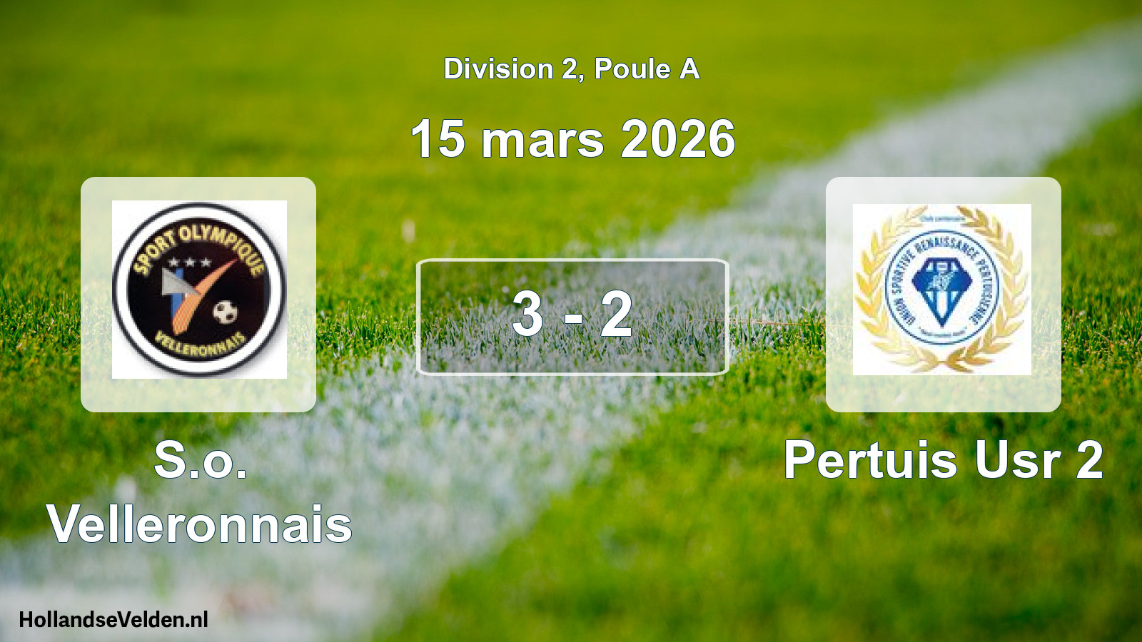 Match joué: S.o. Velleronnais - Pertuis Usr 2 3 - 2 (15 mars 2026)