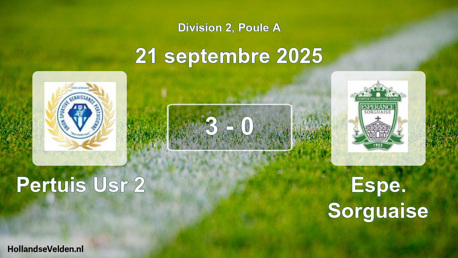 Total number of matches played: Pertuis Usr 2 - Espe. Sorguaise 3 - 0 (21 September 2025)