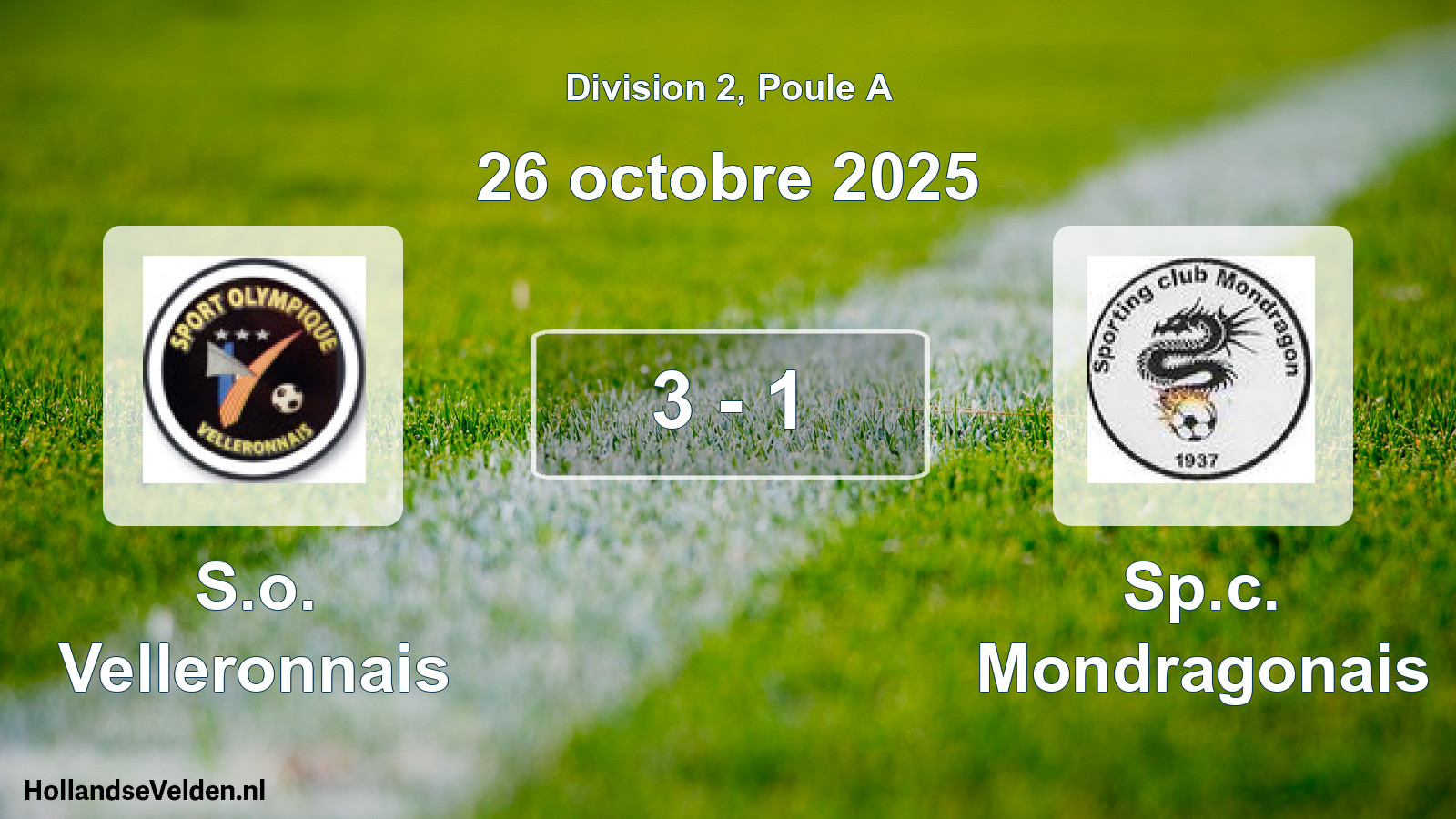 Match joué: S.o. Velleronnais - Sp.c. Mondragonais 3 - 1 (26 octobre 2025)
