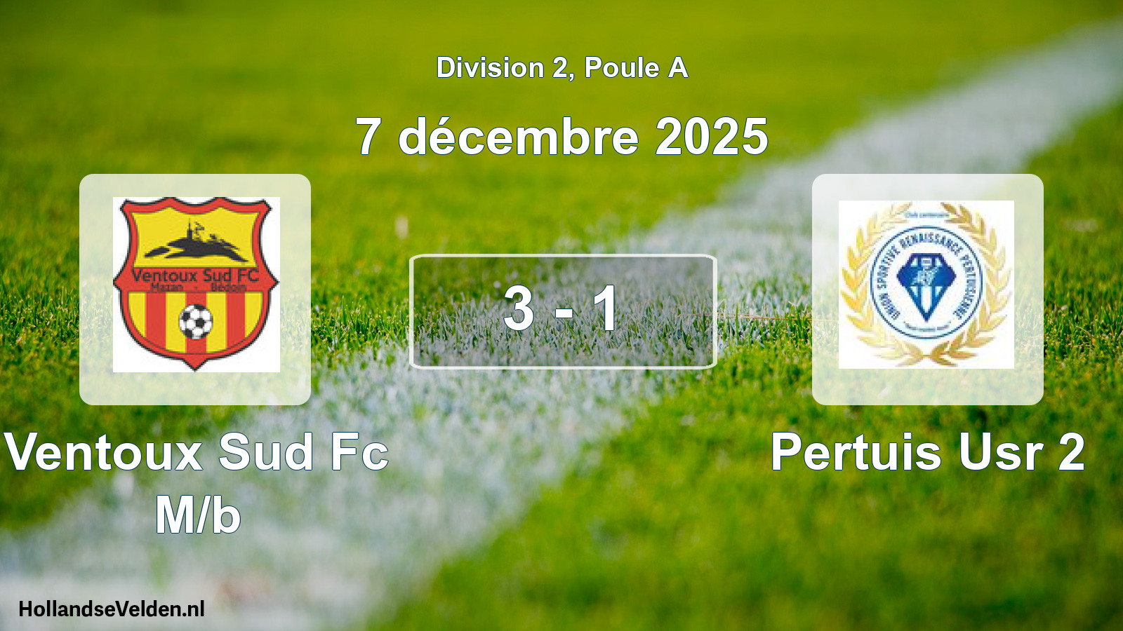 Match joué: Ventoux Sud Fc M/b - Pertuis Usr 2 3 - 1 (7 décembre 2025)