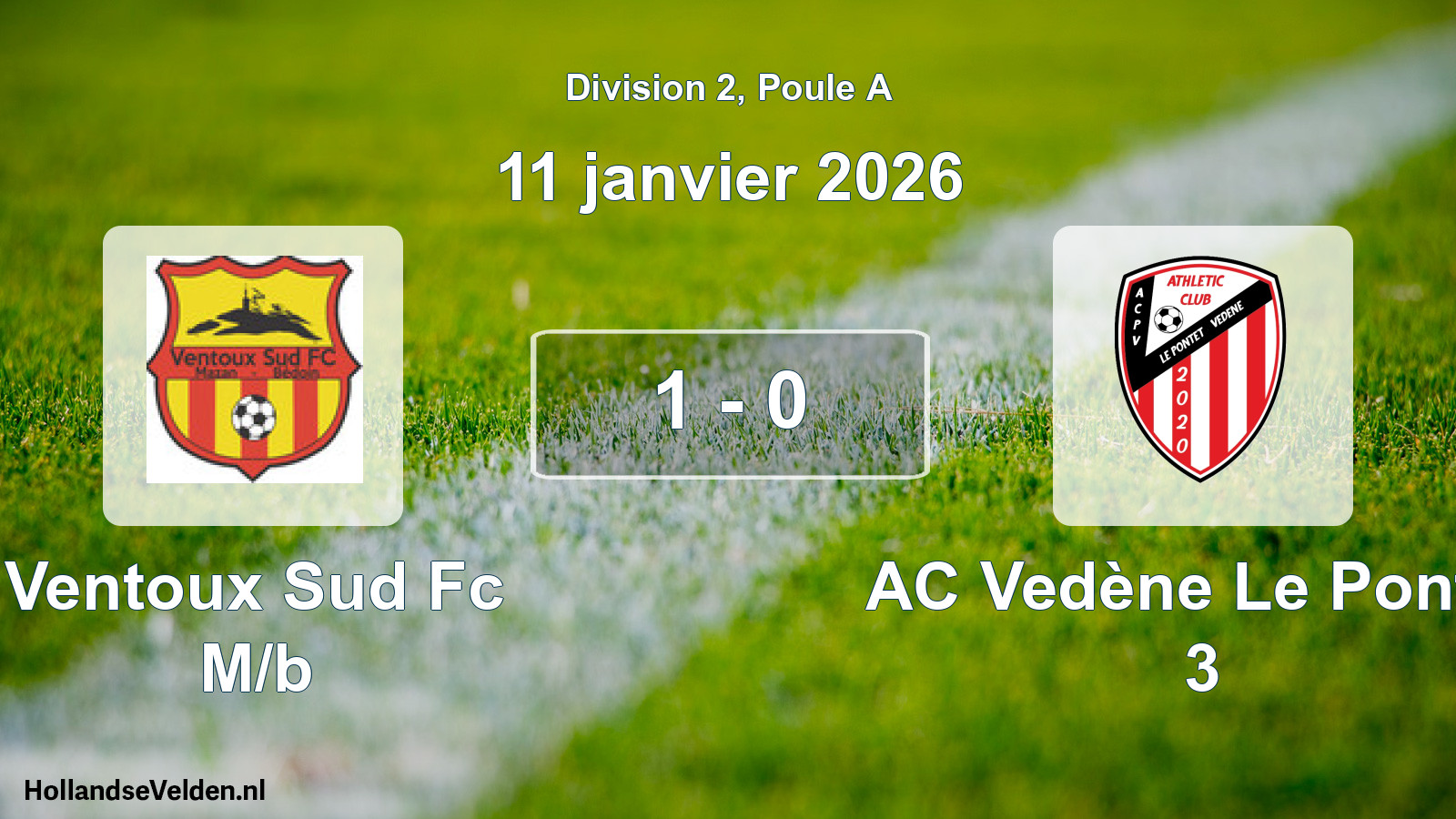 Total number of matches played: Ventoux Sud Fc M/b - AC Vedène Le Pontet 3 1 - 0 (11 January 2026)