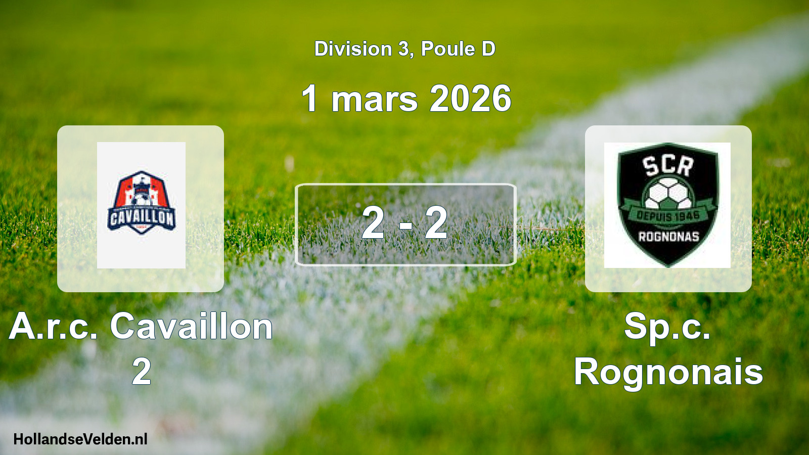 Match joué: A.r.c. Cavaillon 2 - Sp.c. Rognonais 2 - 2 (1 mars 2026)