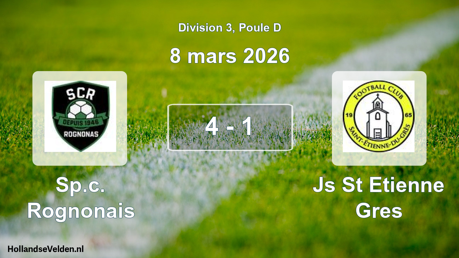 Total number of matches played: Sp.c. Rognonais - Js St Etienne Gres 4 - 1 (8 March 2026)
