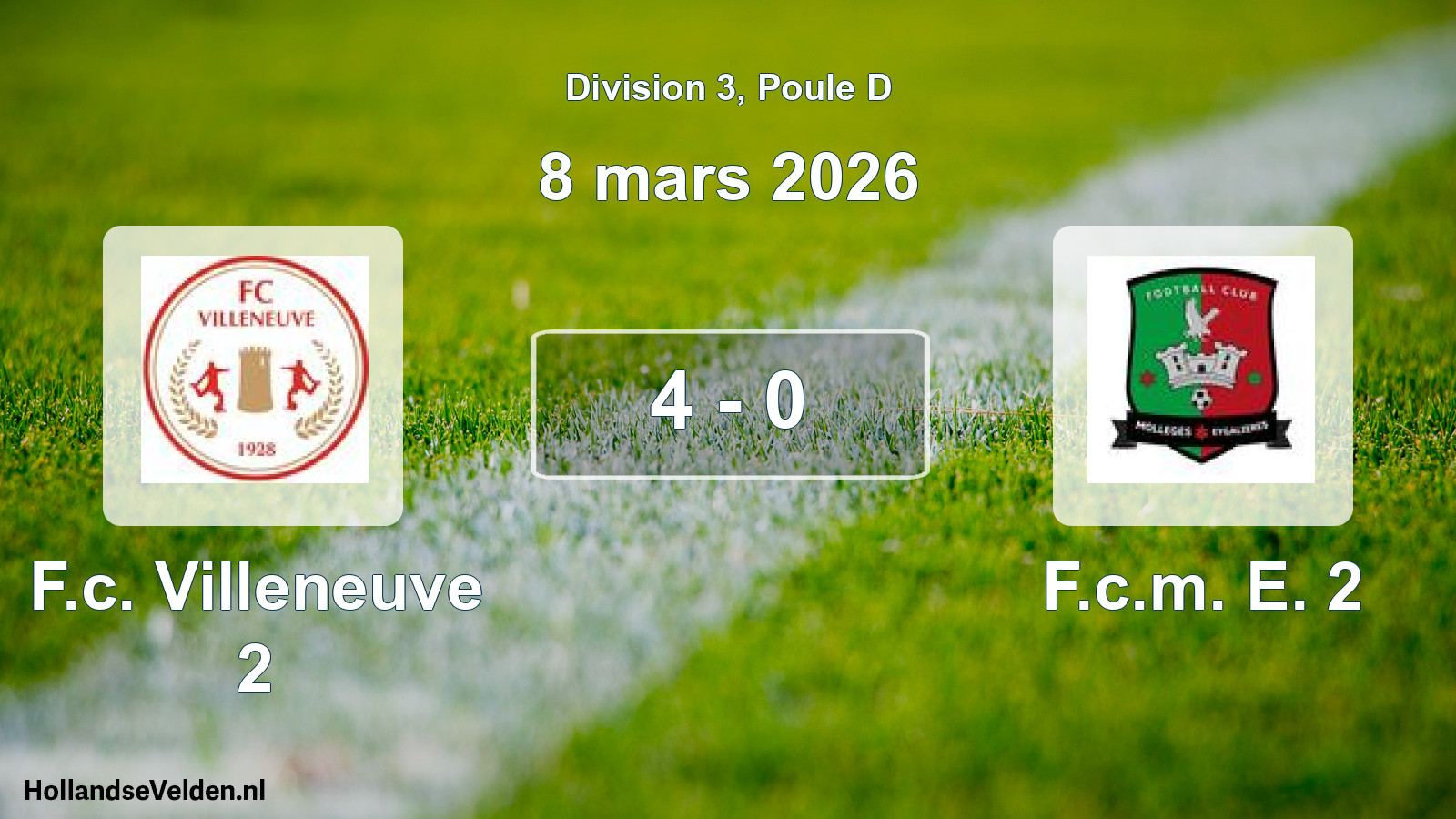 Total number of matches played: F.c. Villeneuve 2 - F.c.m. E. 2 4 - 0 (8 March 2026)