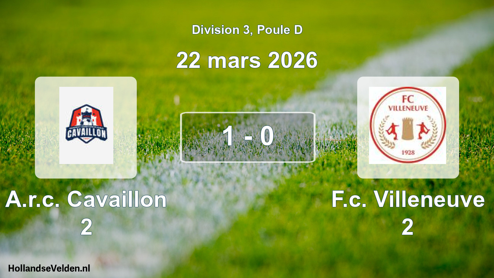 Total number of matches played: A.r.c. Cavaillon 2 - F.c. Villeneuve 2 1 - 0 (22 March 2026)