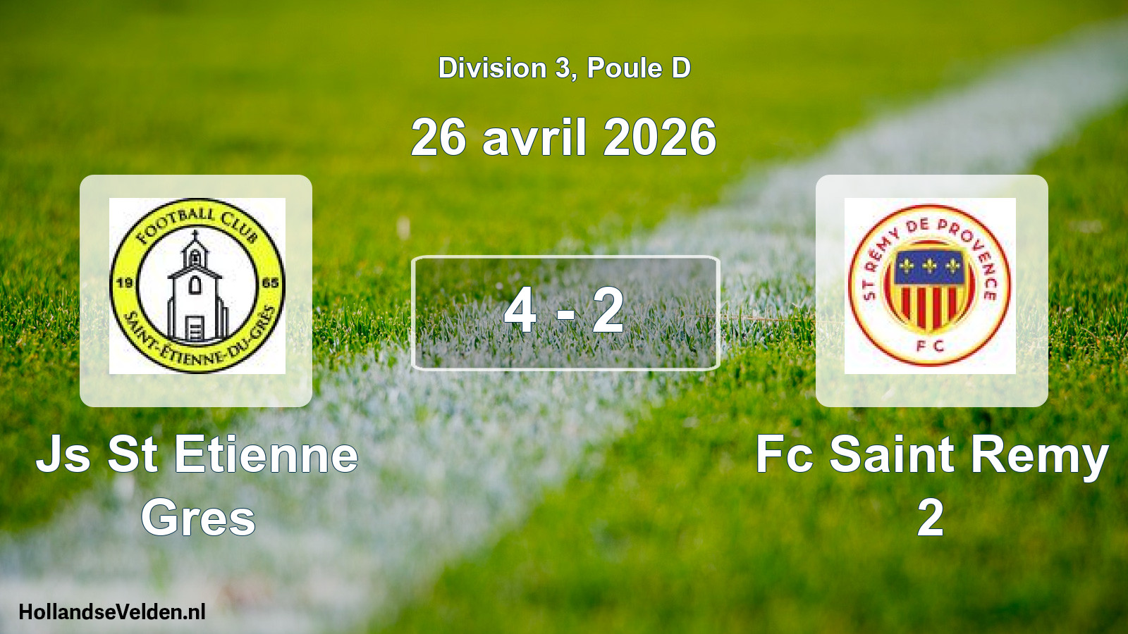 Total number of matches played: Js St Etienne Gres - Fc Saint Remy 2 4 - 2 (26 April 2026)