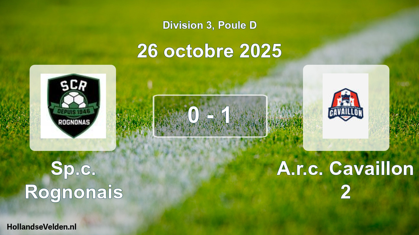Match joué: Sp.c. Rognonais - A.r.c. Cavaillon 2 0 - 1 (26 octobre 2025)