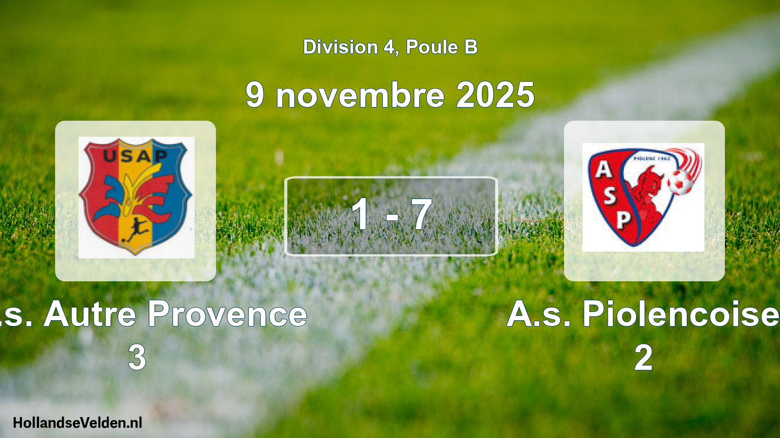 Total number of matches played: U.s. Autre Provence 3 - A.s. Piolencoise 2 1 - 7 (9 November 2025)
