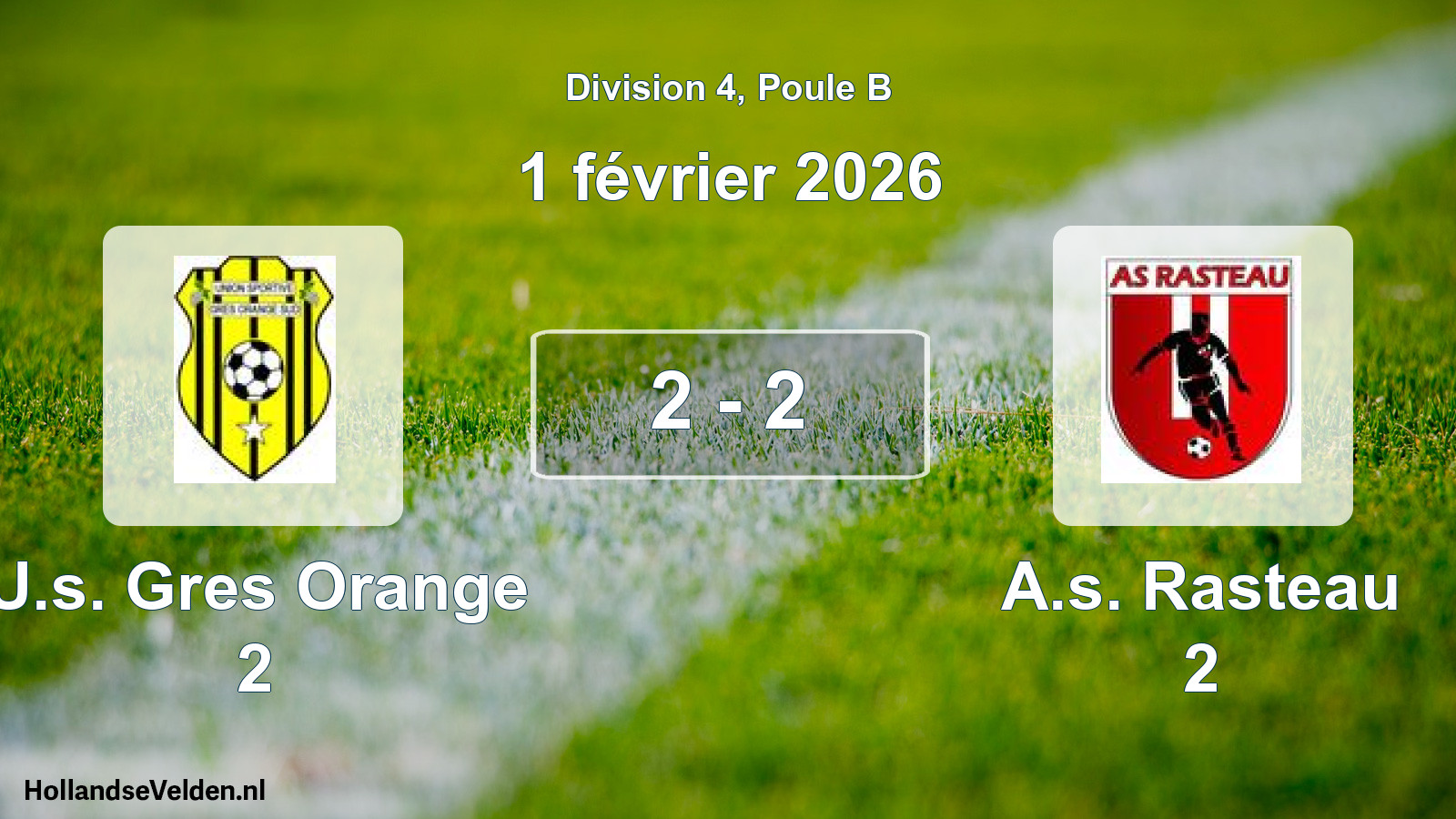 Gespeelde wedstrijd: U.s. Gres Orange 2 - A.s. Rasteau 2 2 - 2 (1 februari 2026)