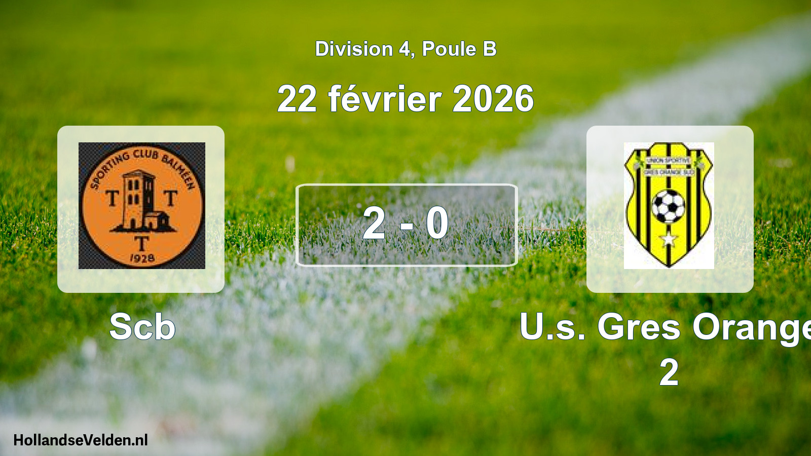 Total number of matches played: Scb - U.s. Gres Orange 2 2 - 0 (22 February 2026)