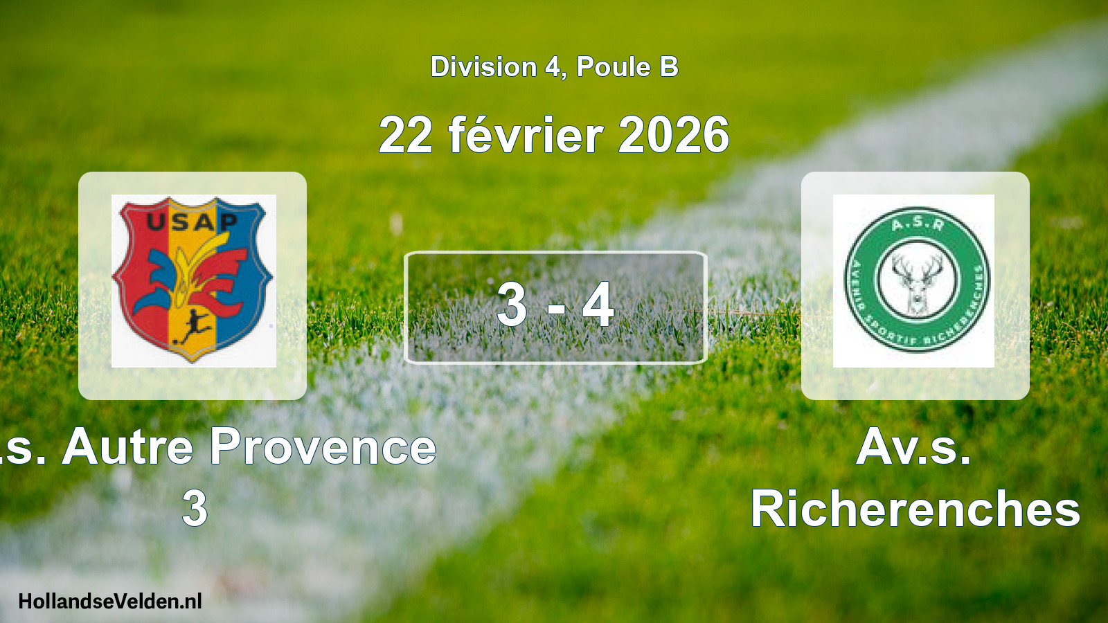 Gespeelde wedstrijd: U.s. Autre Provence 3 - Av.s. Richerenches 3 - 4 (22 februari 2026)