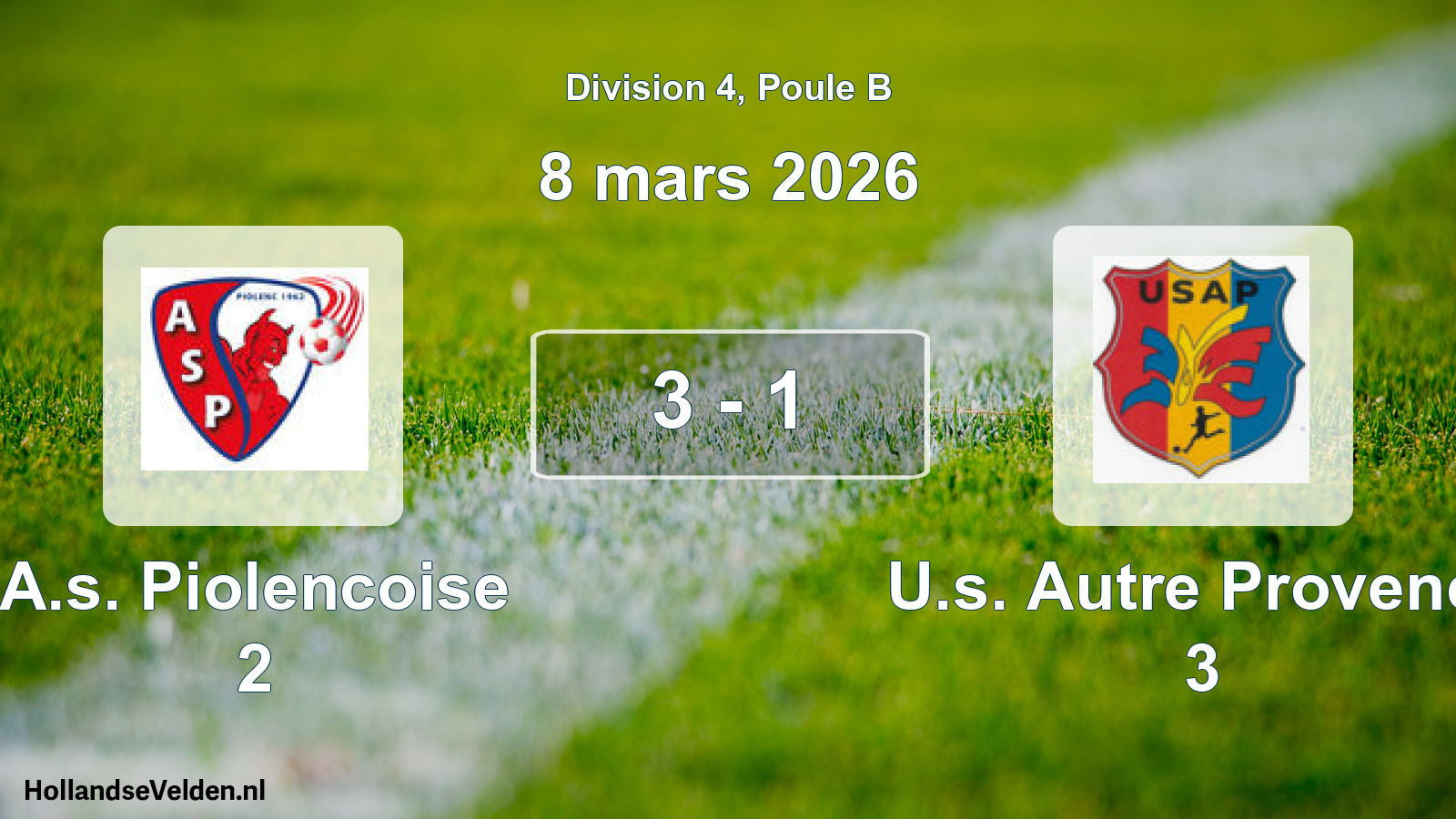 Total number of matches played: A.s. Piolencoise 2 - U.s. Autre Provence 3 3 - 1 (8 March 2026)