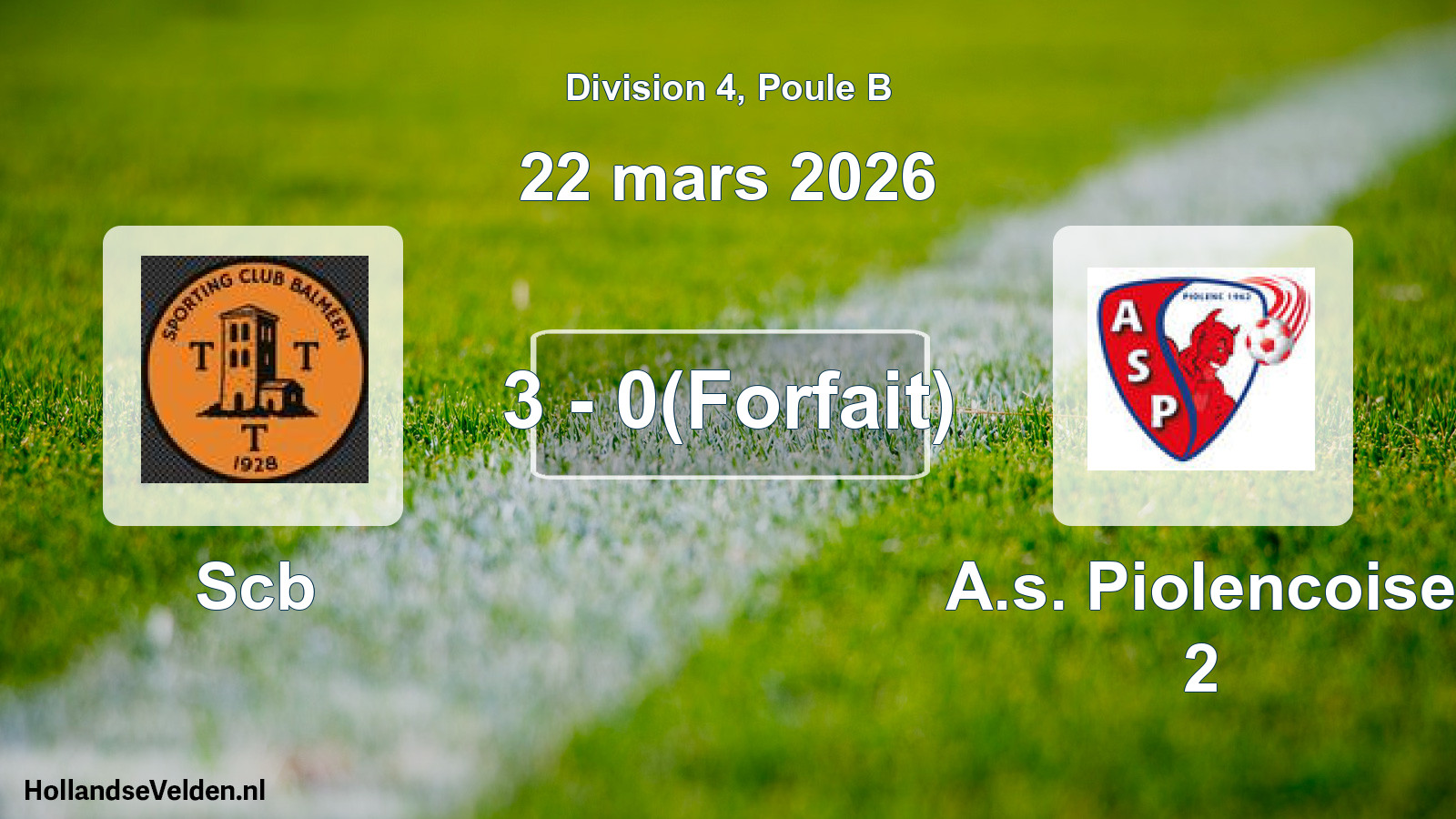 Match joué: Scb - A.s. Piolencoise 2 3 - 0(Forfait) (22 mars 2026)