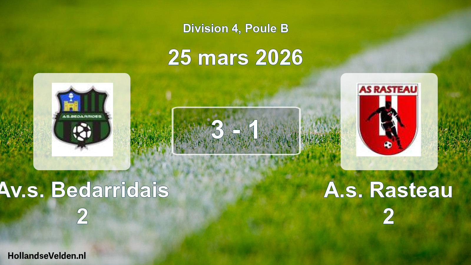 Match joué: Av.s. Bedarridais 2 - A.s. Rasteau 2 3 - 1 (25 mars 2026)