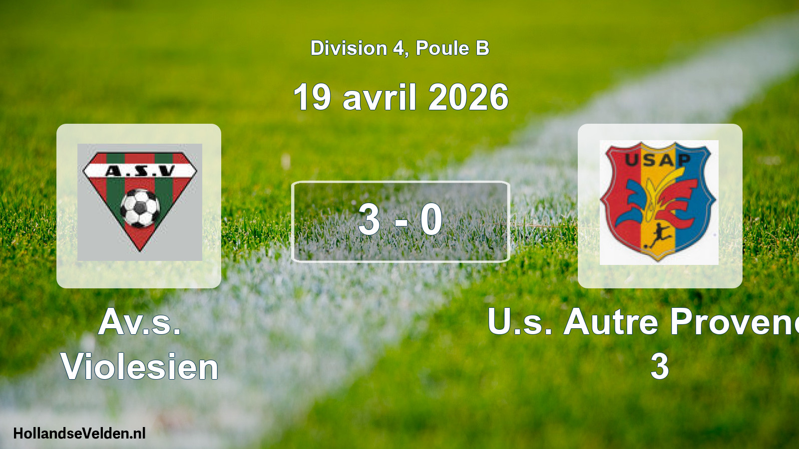 Gespeelde wedstrijd: Av.s. Violesien - U.s. Autre Provence 3 3 - 0 (19 april 2026)