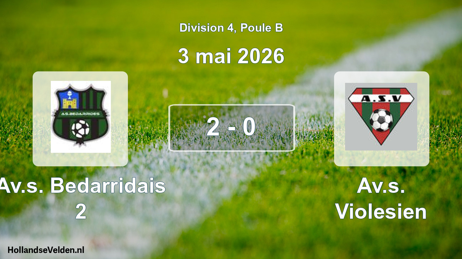 Match joué: Av.s. Bedarridais 2 - Av.s. Violesien 2 - 0 (3 mai 2026)