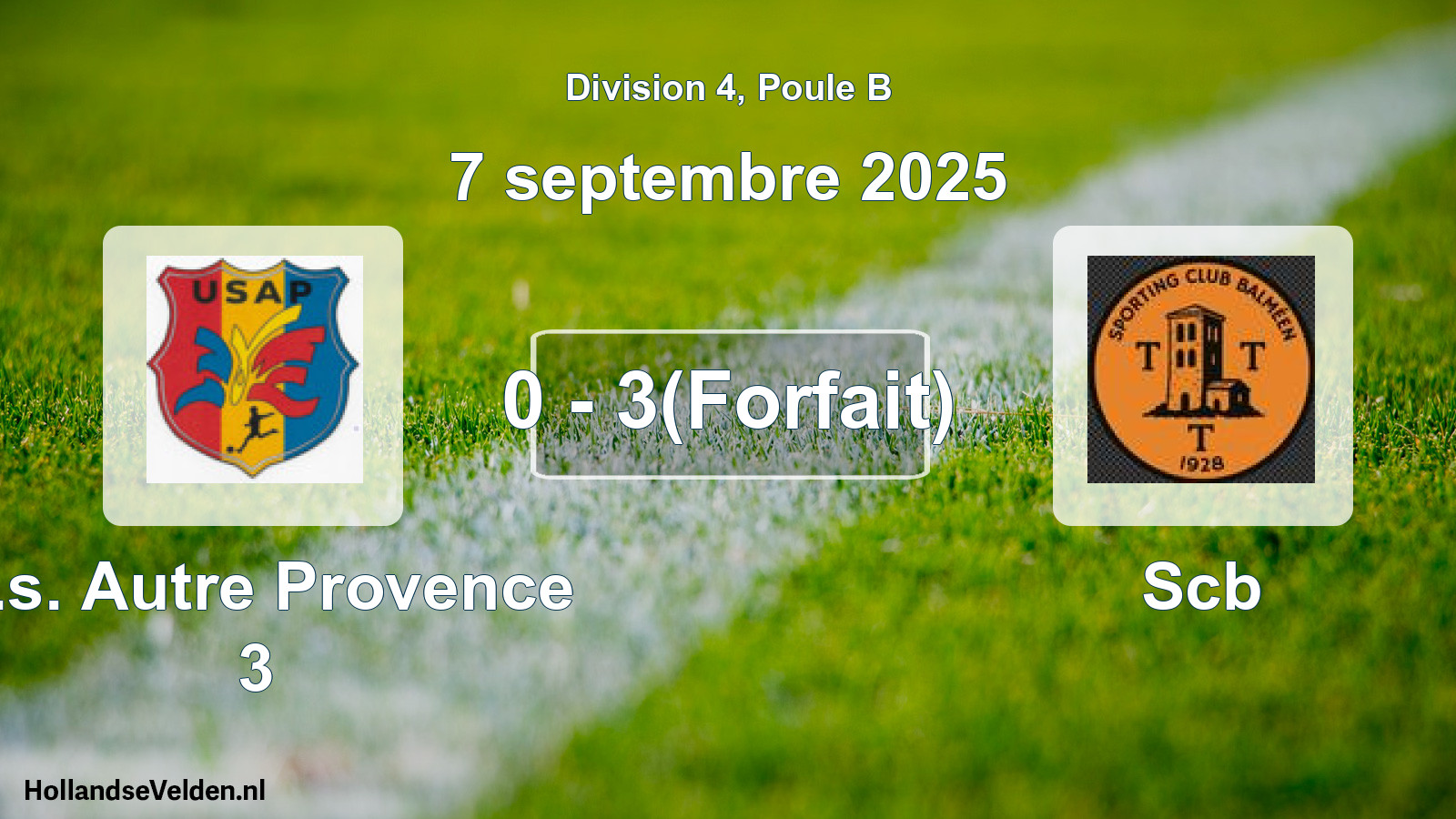 Match joué: U.s. Autre Provence 3 - Scb 0 - 3(Forfait) (7 septembre 2025)