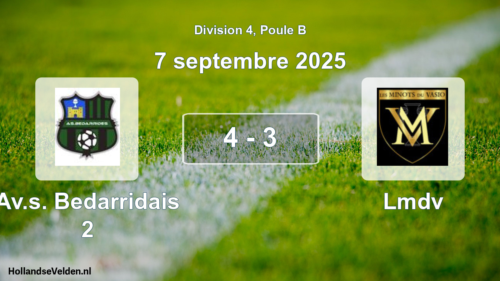 Match joué: Av.s. Bedarridais 2 - Lmdv 4 - 3 (7 septembre 2025)