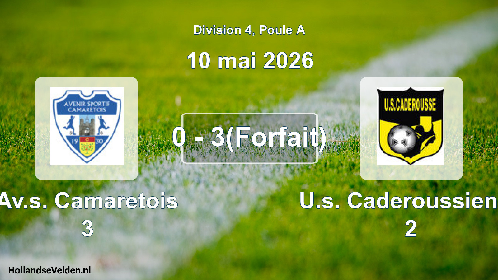 Total number of matches played: Av.s. Camaretois 3 - U.s. Caderoussienne 2 0 - 3(Forfait) (10 May 2026)