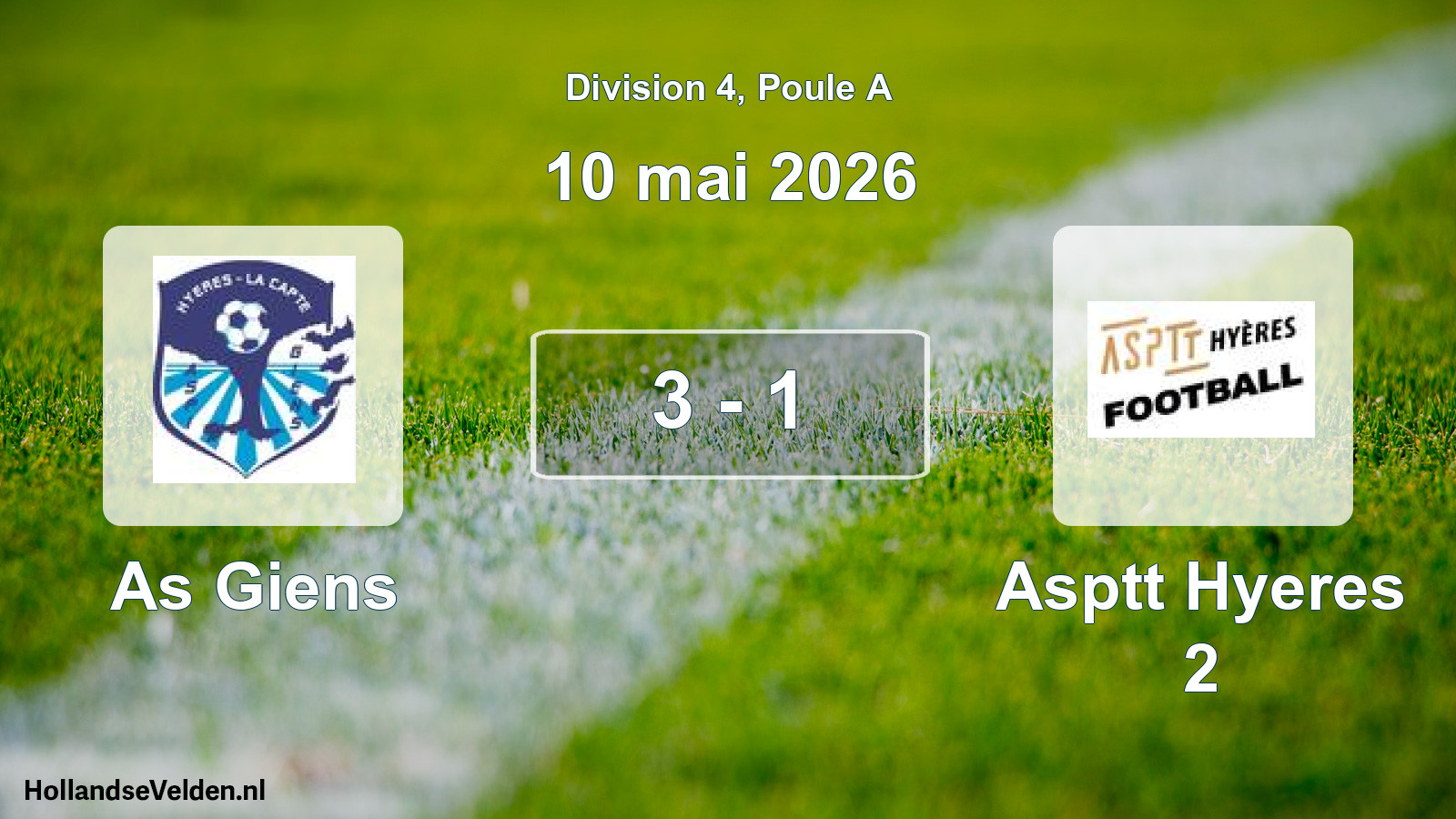 Match joué: As Giens - Asptt Hyeres 2 3 - 1 (10 mai 2026)