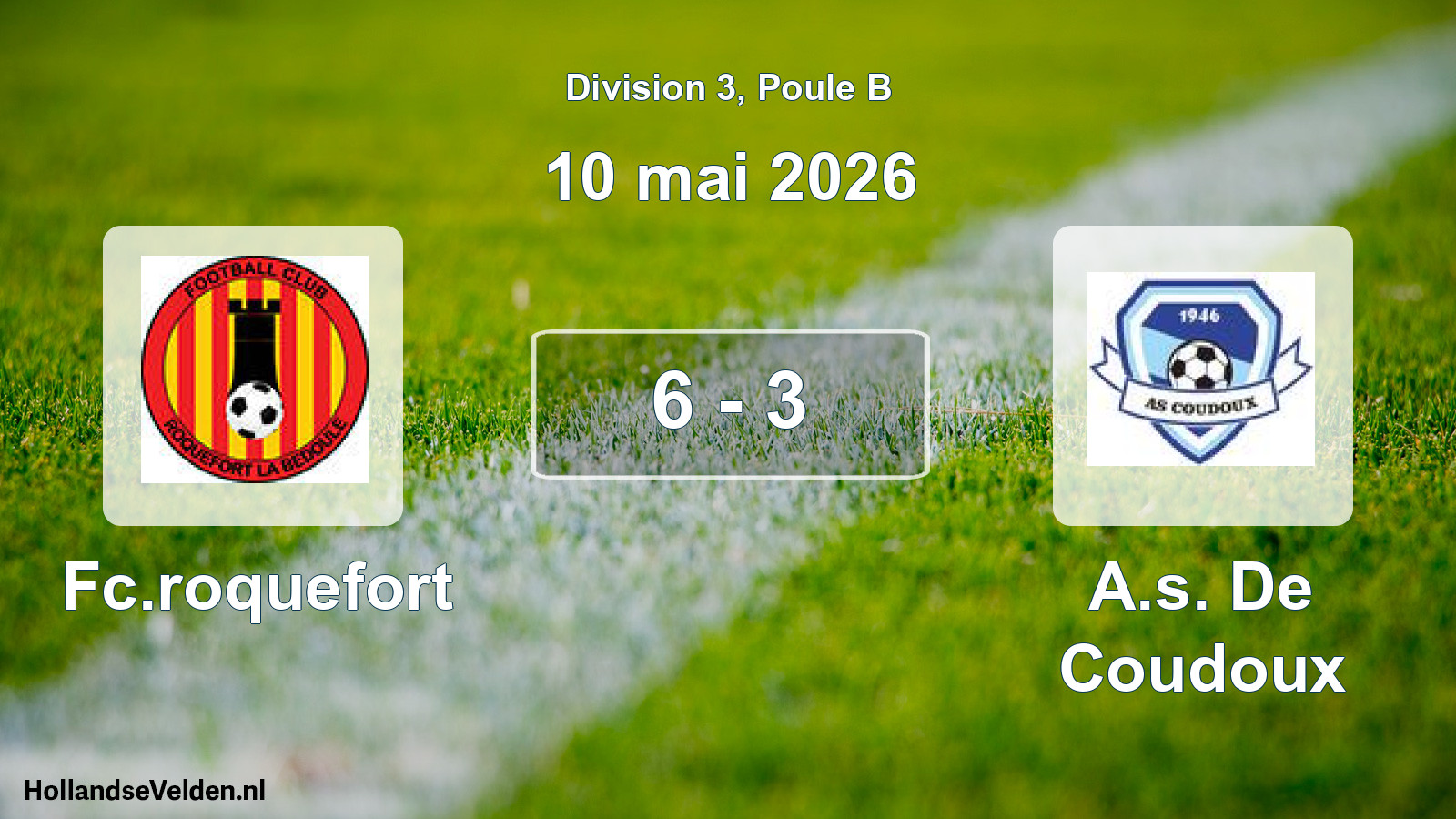 Total number of matches played: Fc.roquefort - A.s. De Coudoux 6 - 3 (10 May 2026)