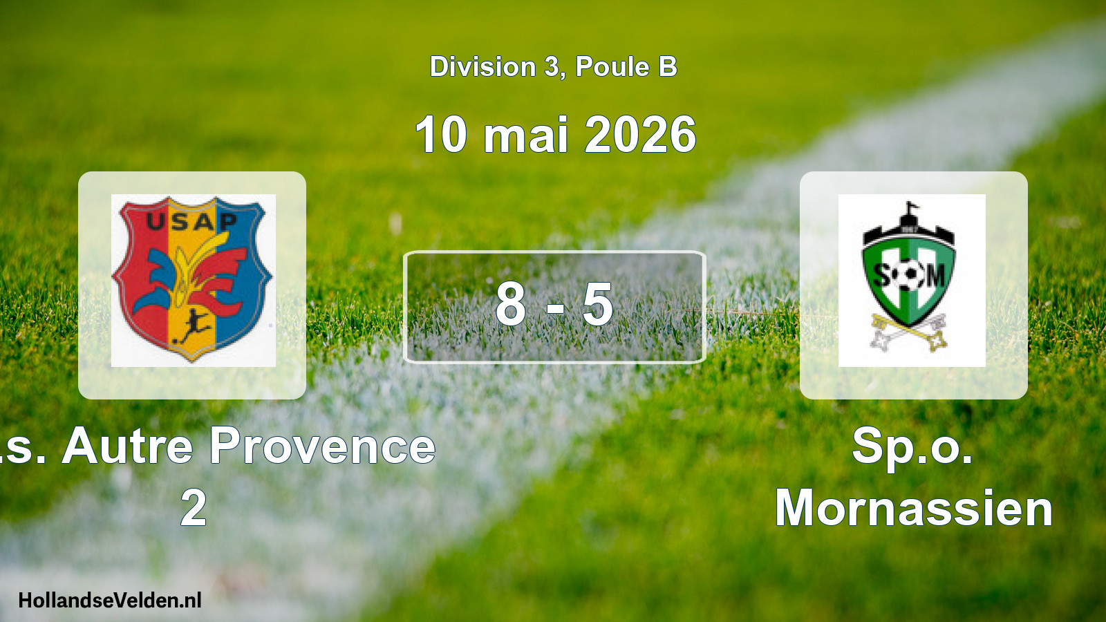 Gespeelde wedstrijd: U.s. Autre Provence 2 - Sp.o. Mornassien 8 - 5 (10 mei 2026)