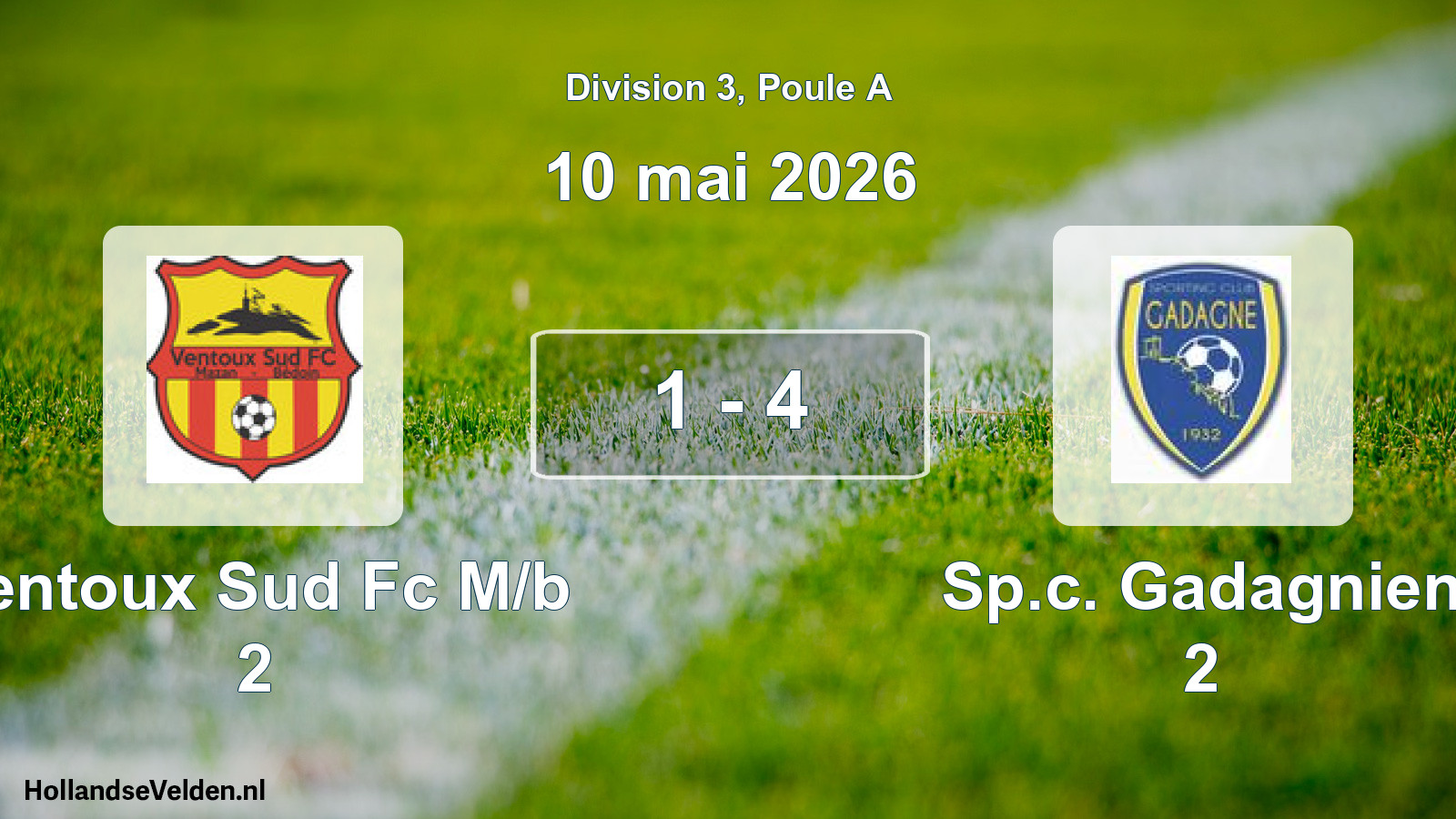 Total number of matches played: Ventoux Sud Fc M/b 2 - Sp.c. Gadagnien 2 1 - 4 (10 May 2026)