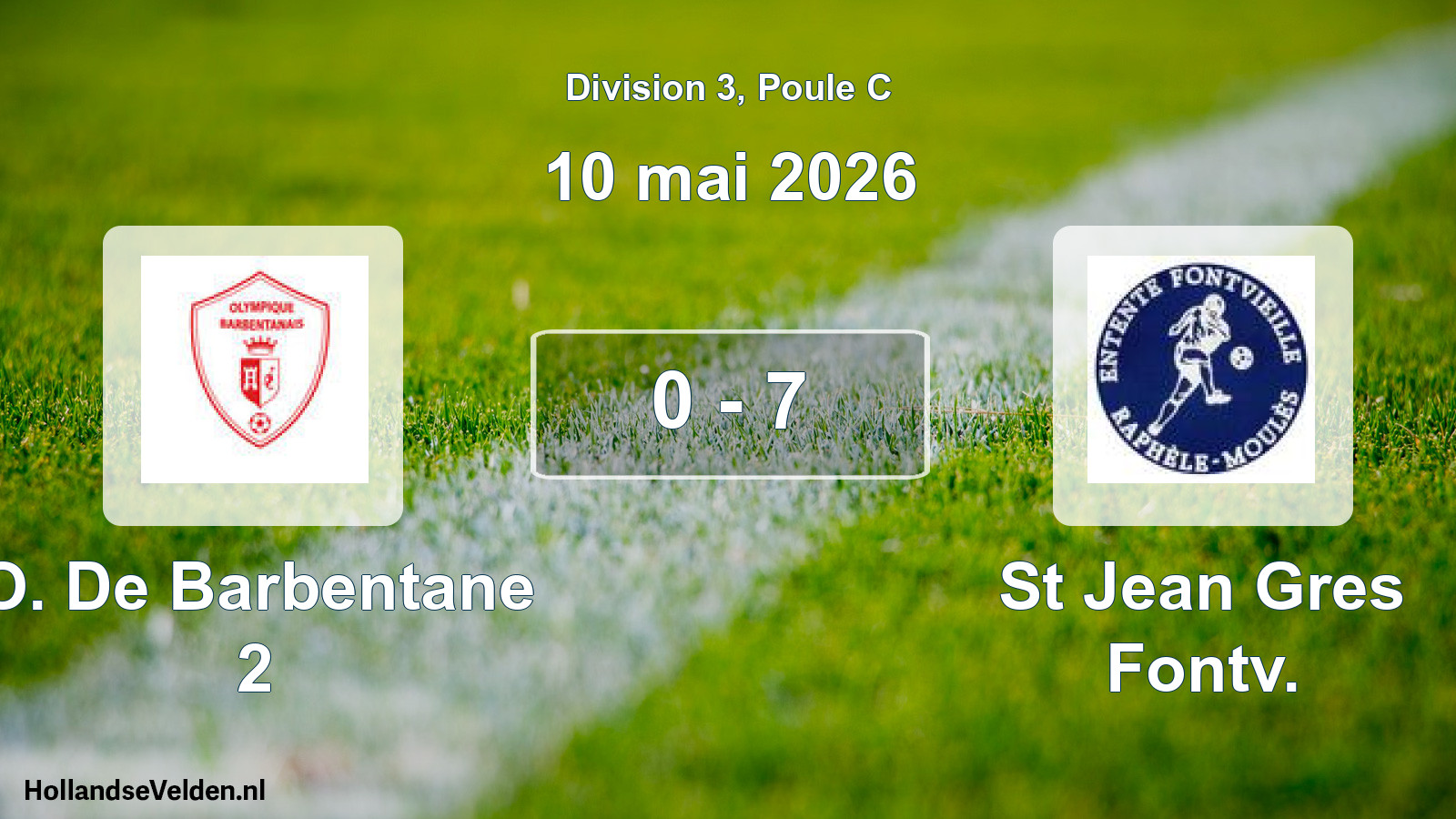 Match joué: O. De Barbentane 2 - St Jean Gres Fontv. 0 - 7 (10 mai 2026)