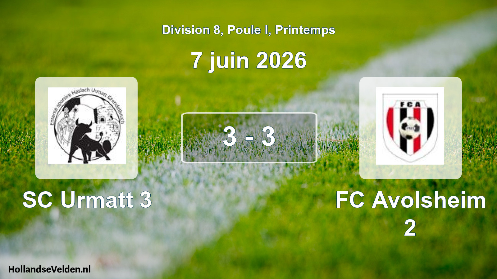 Gespeelde wedstrijd: SC Urmatt 3 - FC Avolsheim 2 3 - 3 (7 juni 2026)