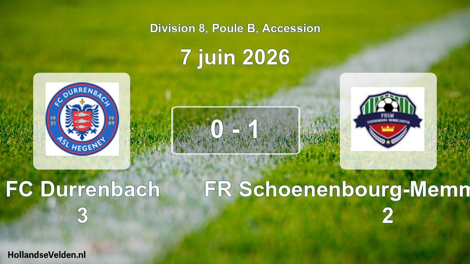 Gespeelde wedstrijd: FC Durrenbach 3 - FR Schoenenbourg-Memmelshoffen 2 0 - 1 (7 juni 2026)