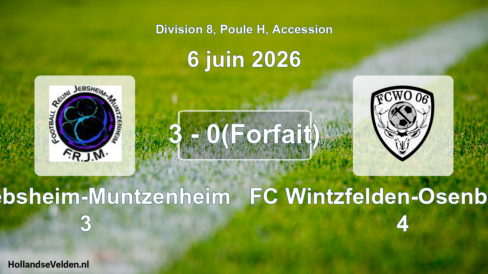 Gespeelde wedstrijd: FR Jebsheim-Muntzenheim 3 - FC Wintzfelden-Osenbach 06 4 3 - 0(Forfait) (6 juni 2026)