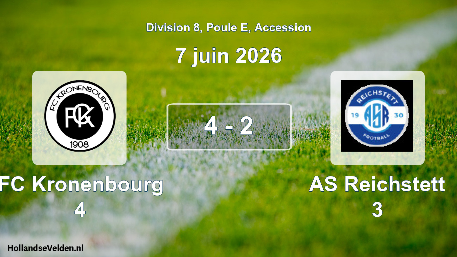 Gespeelde wedstrijd: FC Kronenbourg 4 - AS Reichstett 3 4 - 2 (7 juni 2026)