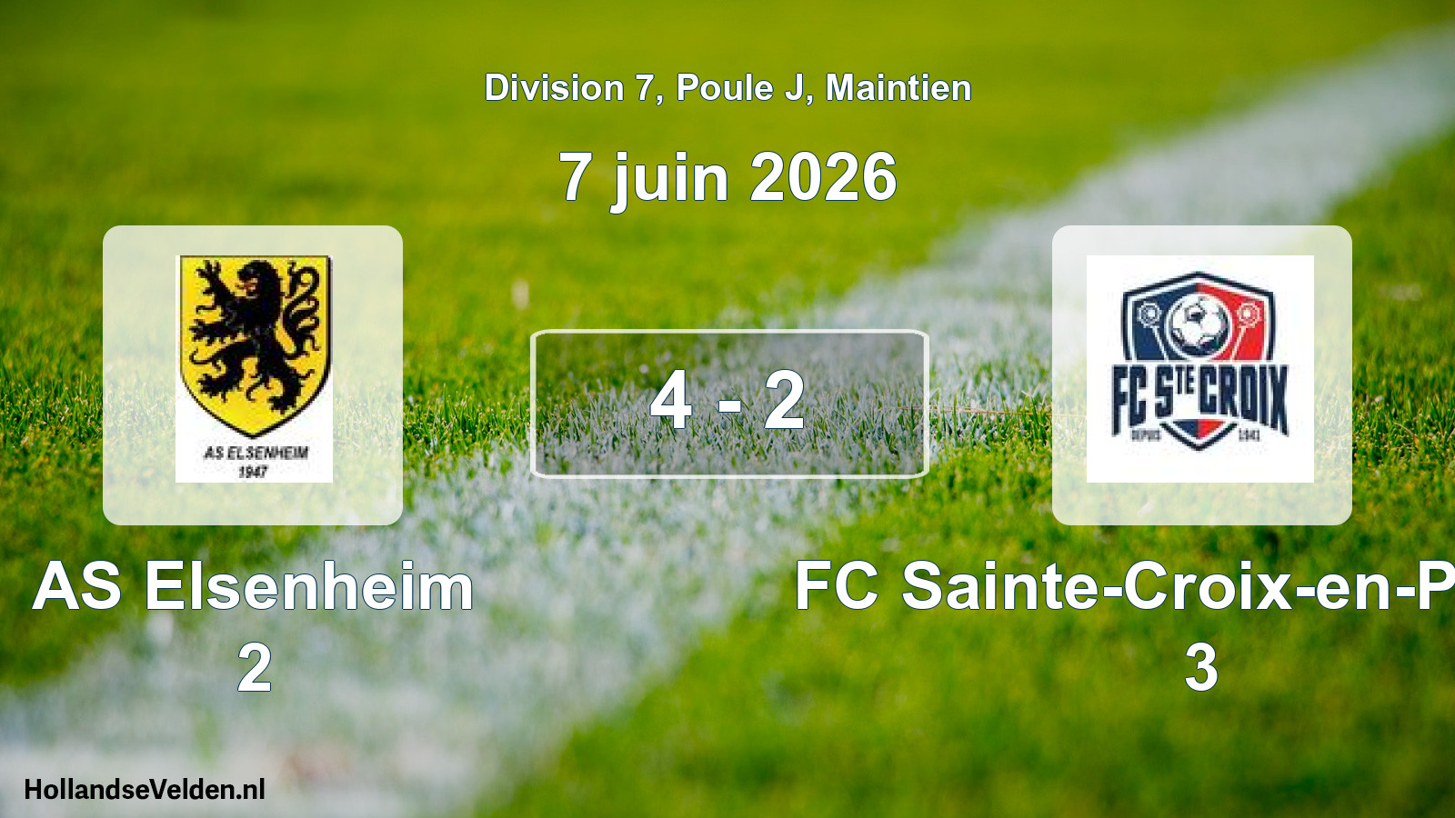 Gespeelde wedstrijd: AS Elsenheim 2 - FC Sainte-Croix-en-Plaine 3 4 - 2 (7 juni 2026)