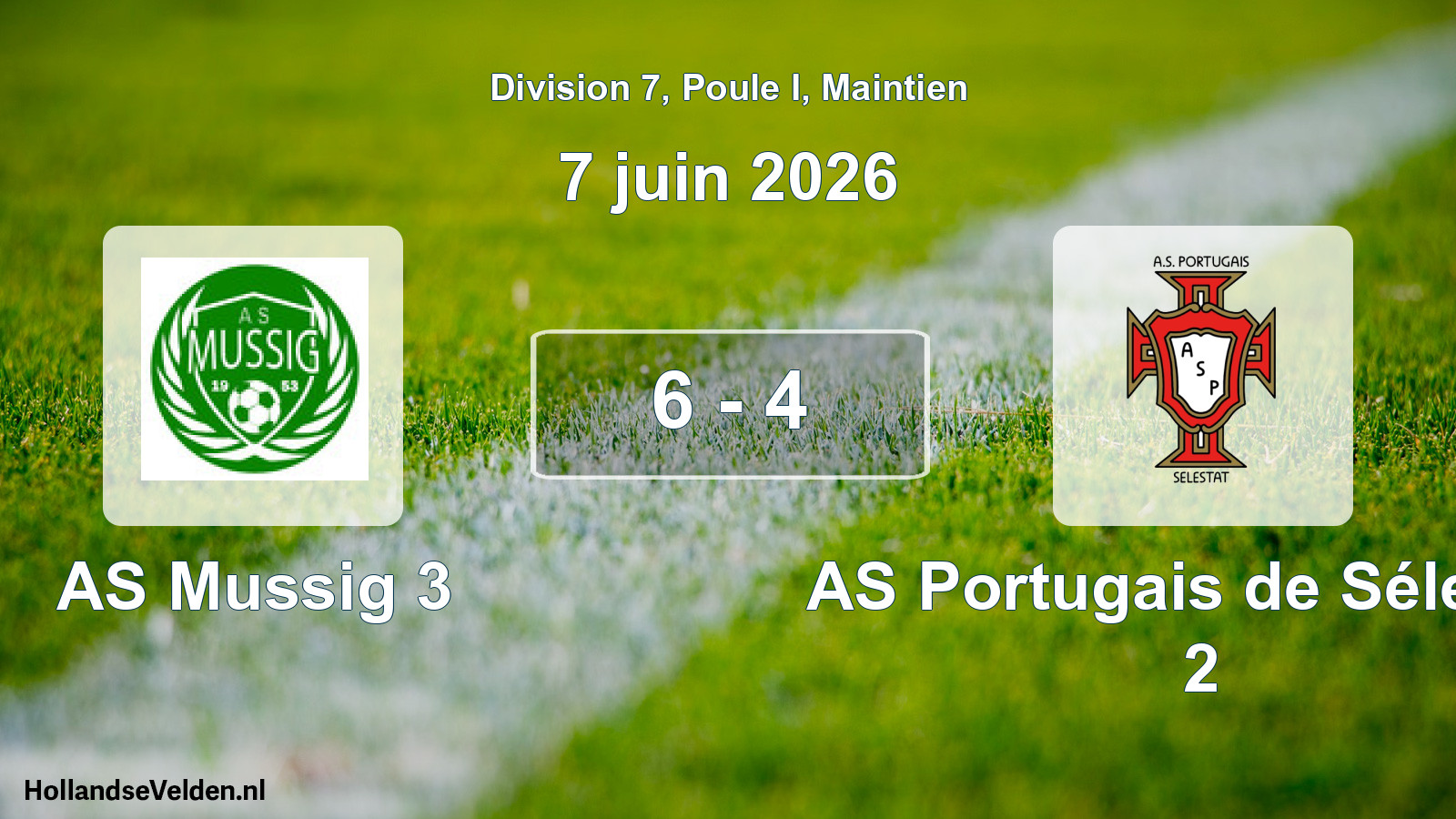 Gespeelde wedstrijd: AS Mussig 3 - AS Portugais de Sélestat 2 6 - 4 (7 juni 2026)