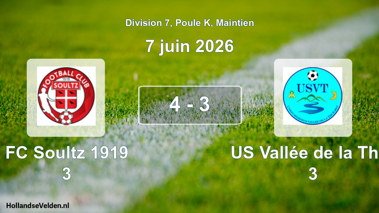 Gespeelde wedstrijd: FC Soultz 1919 3 - US Vallée de la Thur 3 4 - 3 (7 juni 2026)