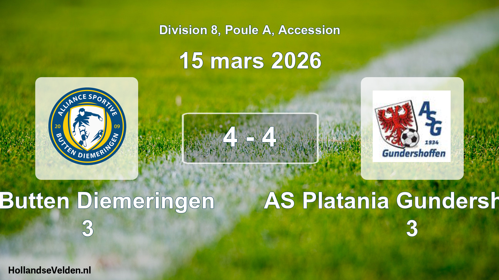 Gespeelde wedstrijd: AS Butten Diemeringen 3 - AS Platania Gundershoffen 3 4 - 4 (15 maart 2026)