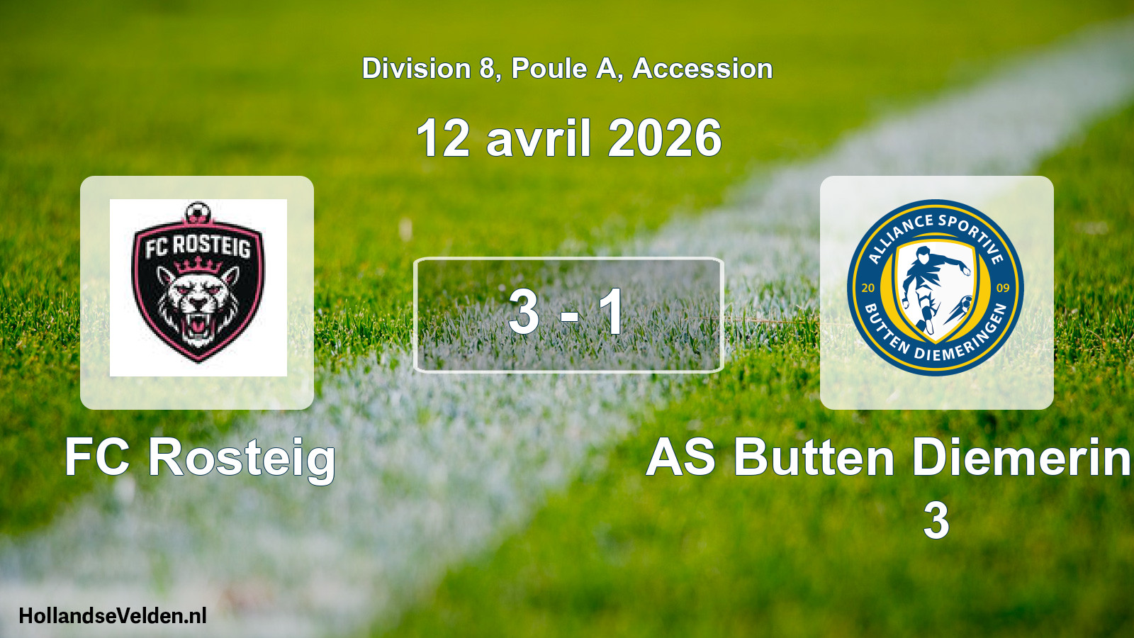 Gespeelde wedstrijd: FC Rosteig - AS Butten Diemeringen 3 3 - 1 (12 april 2026)