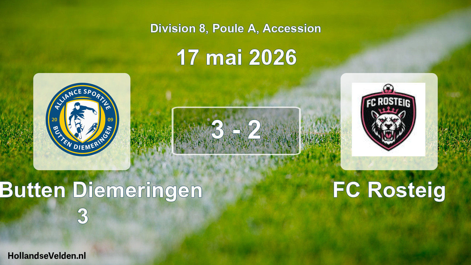Gespeelde wedstrijd: AS Butten Diemeringen 3 - FC Rosteig 3 - 2 (17 mei 2026)