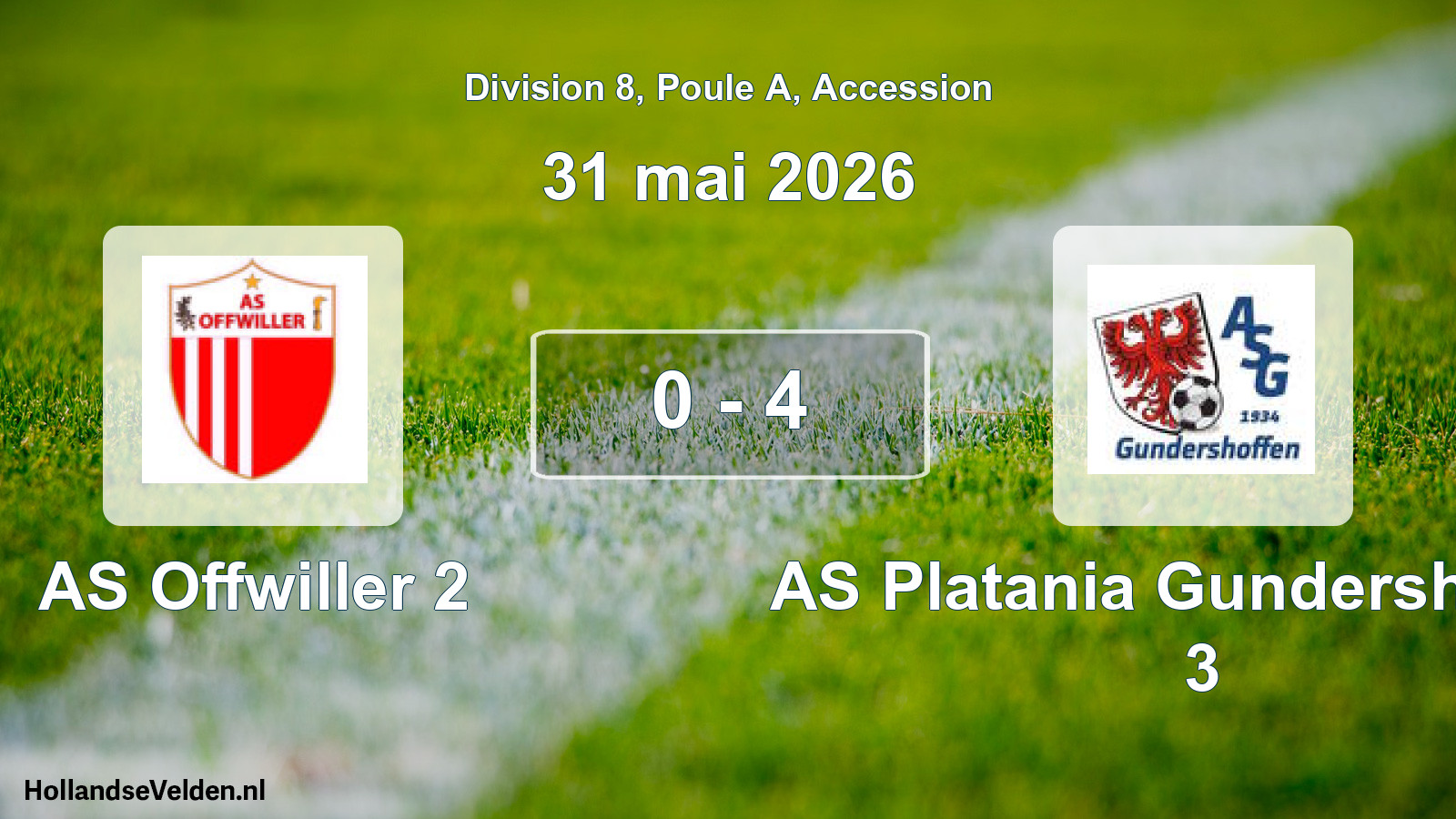 Gespeelde wedstrijd: AS Offwiller 2 - AS Platania Gundershoffen 3 0 - 4 (31 mei 2026)