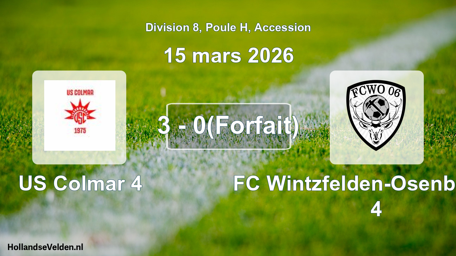 Gespeelde wedstrijd: US Colmar 4 - FC Wintzfelden-Osenbach 06 4 3 - 0(Forfait) (15 maart 2026)