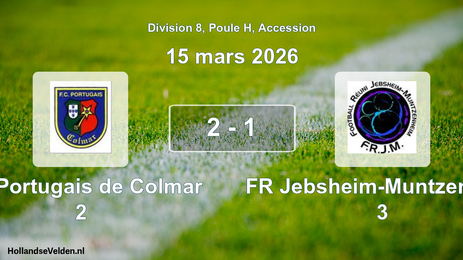 Gespeelde wedstrijd: FC Portugais de Colmar 2 - FR Jebsheim-Muntzenheim 3 2 - 1 (15 maart 2026)