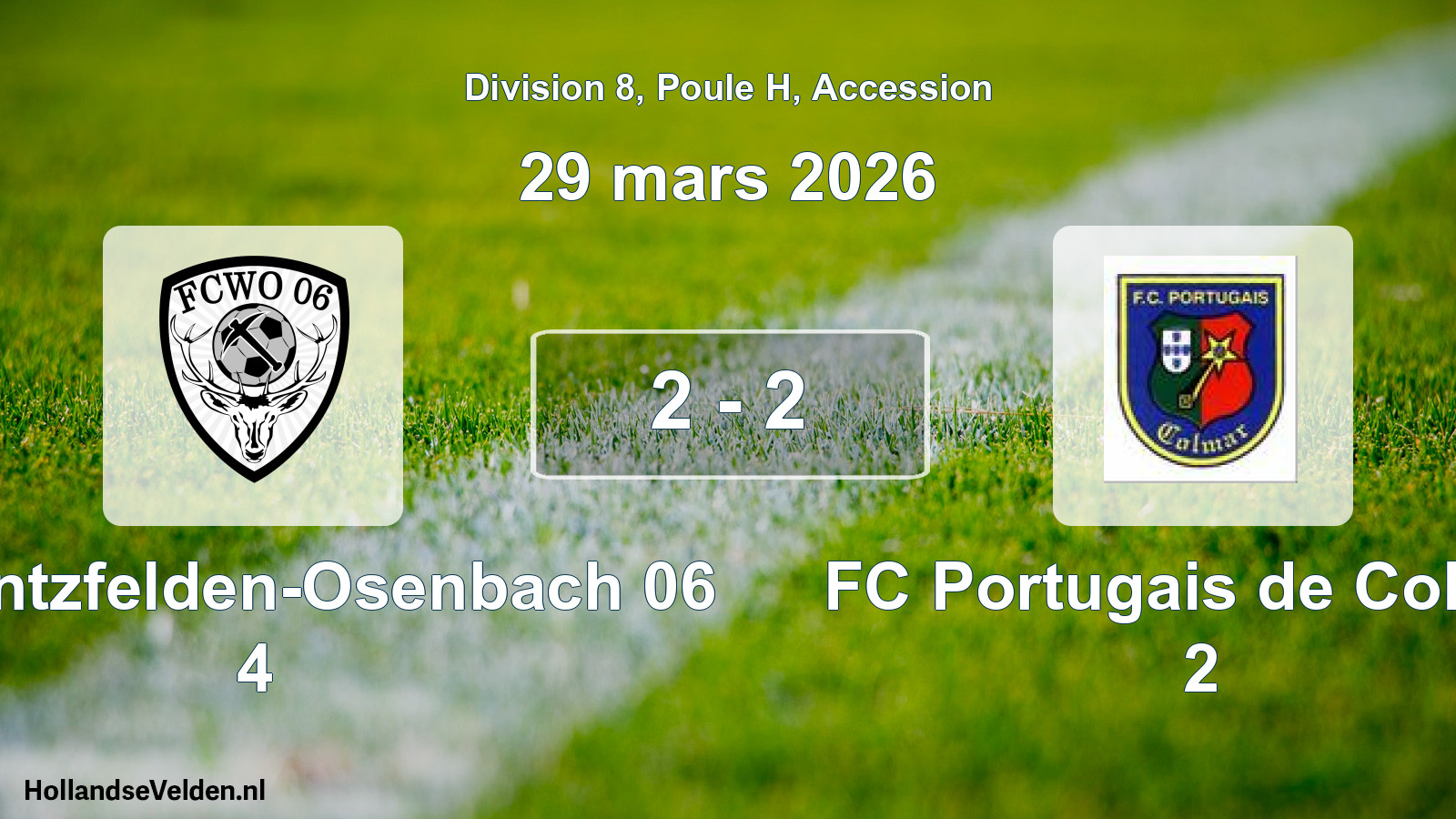 Gespeelde wedstrijd: FC Wintzfelden-Osenbach 06 4 - FC Portugais de Colmar 2 2 - 2 (29 maart 2026)