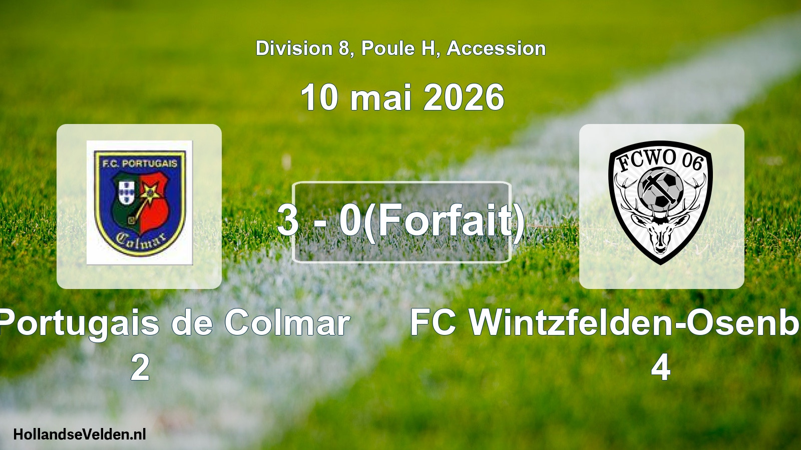 Gespeelde wedstrijd: FC Portugais de Colmar 2 - FC Wintzfelden-Osenbach 06 4 3 - 0(Forfait) (10 mei 2026)