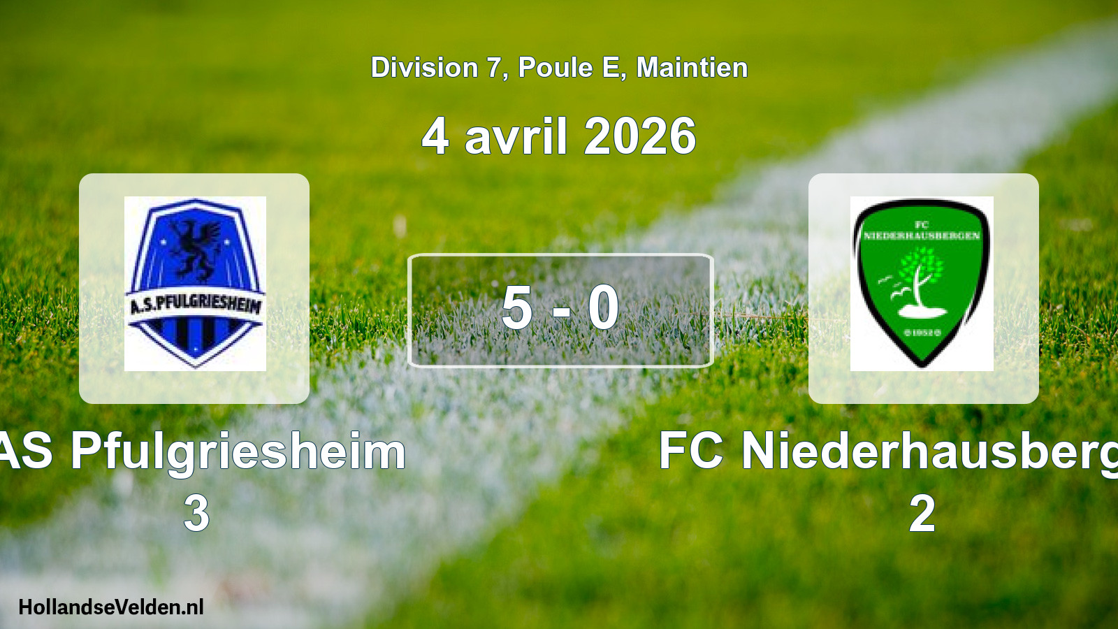 Gespeelde wedstrijd: AS Pfulgriesheim 3 - FC Niederhausbergen 2 5 - 0 (4 april 2026)