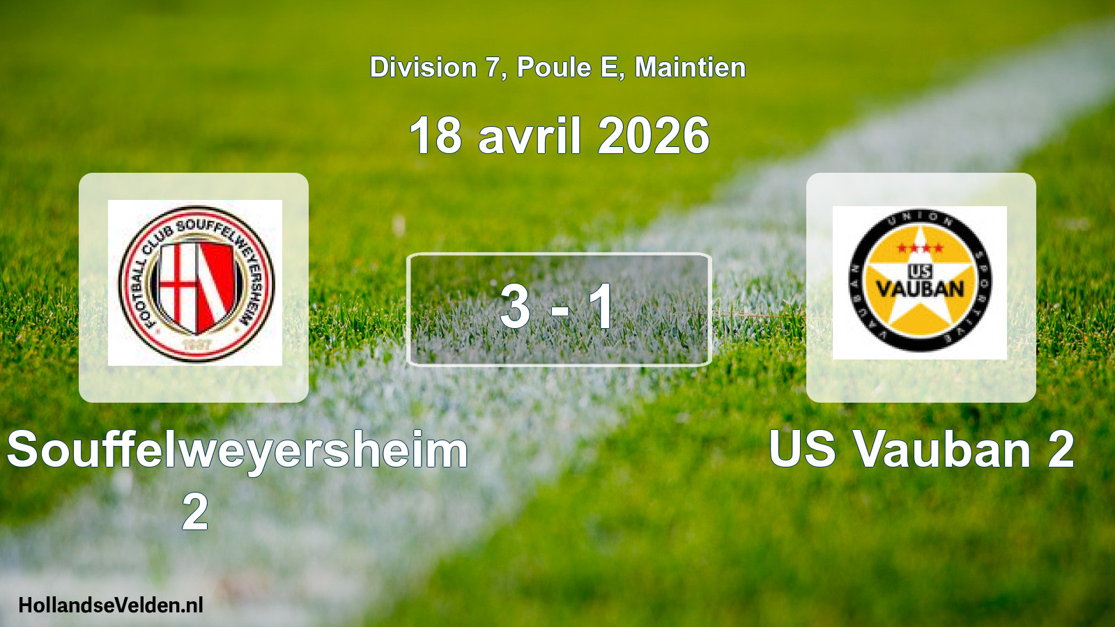 Gespeelde wedstrijd: FC Souffelweyersheim 2 - US Vauban 2 3 - 1 (18 april 2026)